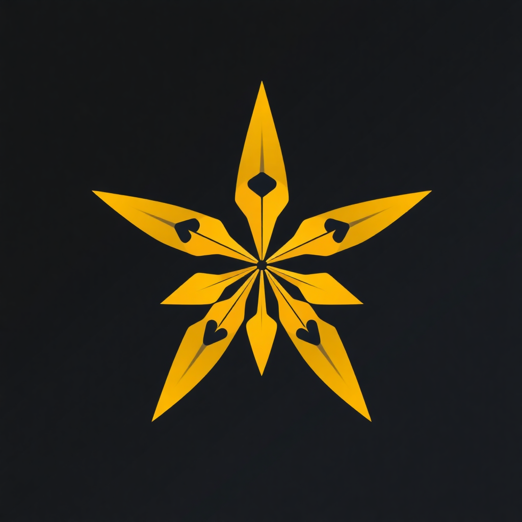 Golden star logo for a tech company, abstract, minimalist, on dark background