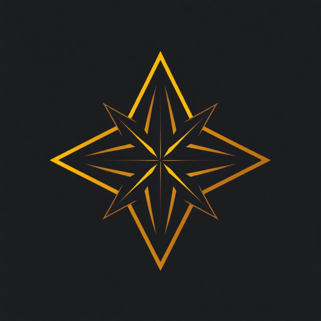 Golden star logo for a tech company, abstract, minimalist, on dark background